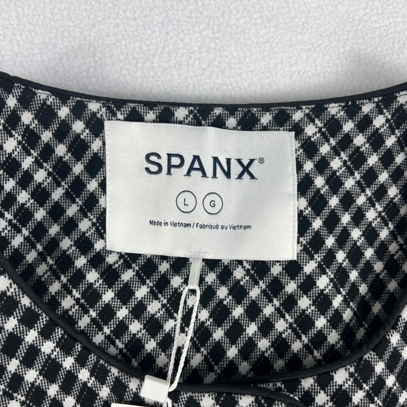 SPANX Ponte Lady Jacket Black White Gingham Check Blazer Button Front Size L - Picture 5 of 7